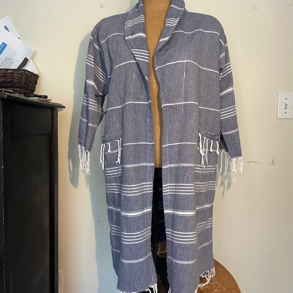 Pestamalci Turkish robe Women's Blue & white stripe size small - Picture 1 of 8